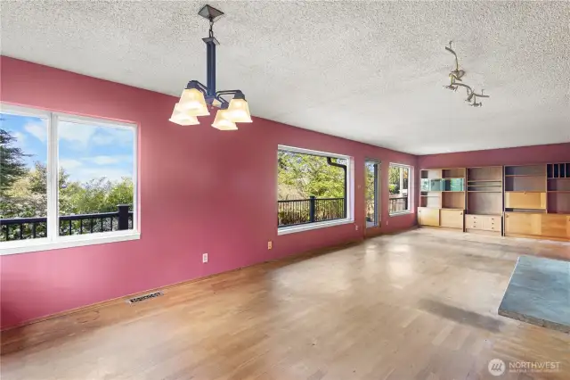 Living room with fireplace and formal dining