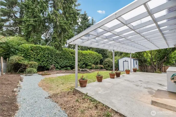 Large covered patio. A great place to have your morning coffee