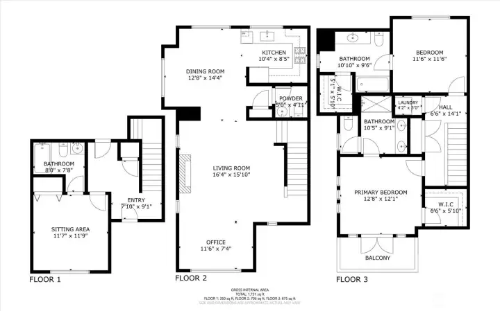 Functional three-level floor plan offering over 1,700 sq ft of thoughtful design.