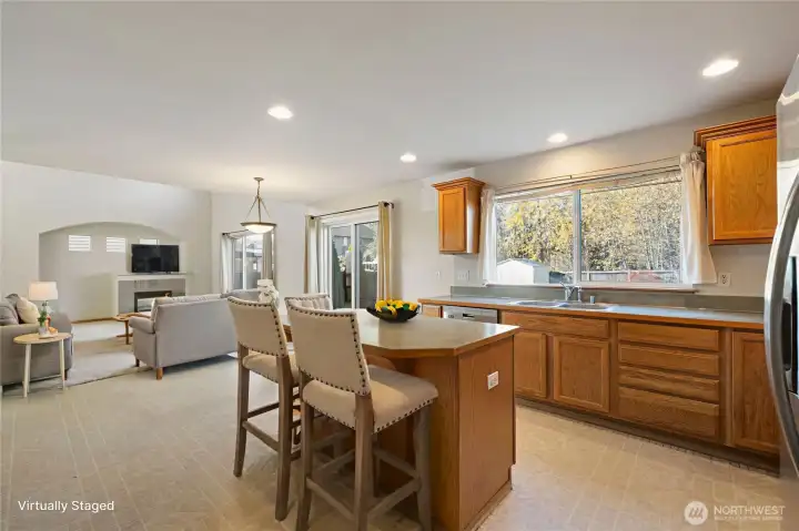 Kitchen w/Island  Virtually Staged