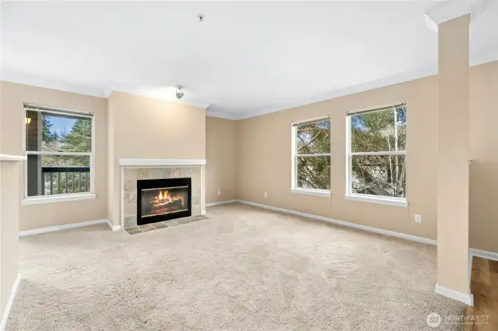 Living room.  End unit gives lot of light