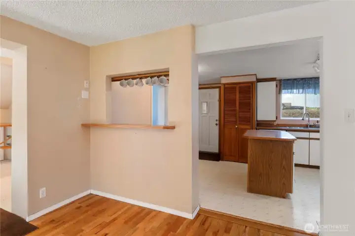 View of kitchen from dining area