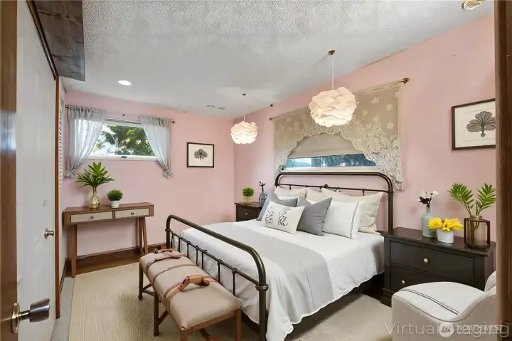 Virtually staged lower bedroom