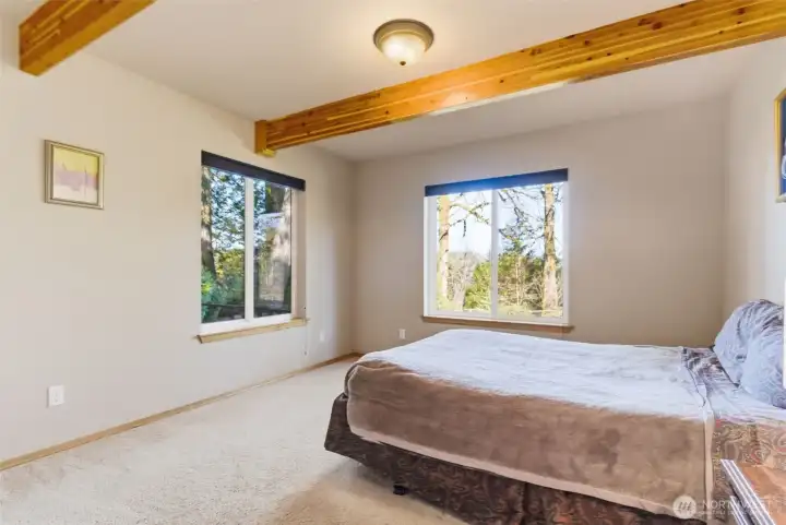 A welcoming guest room on the main level offers comfort and quiet privacy, tucked just off the main hallway yet conveniently close to the living spaces.