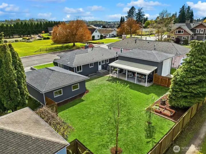 Aerial view of the back of the home.