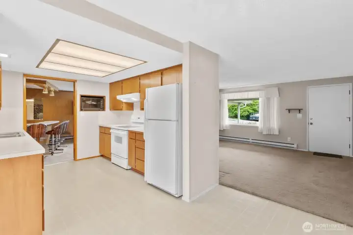 Living Room Flows into Galley Kitchen