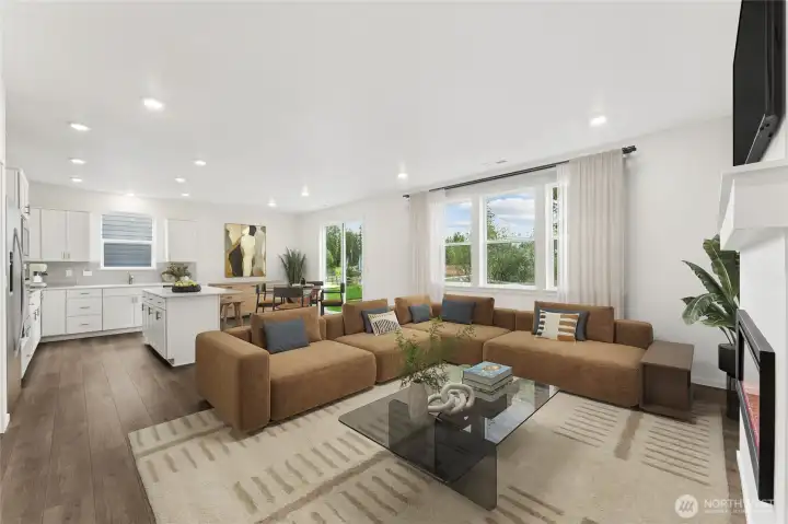 Great room design provides ample light in the living areas of your new home.  Picture for representational purposes only, colors and features may vary.