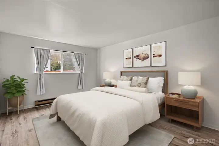 Virtually staged bedroom. Virtually staged bedroom.