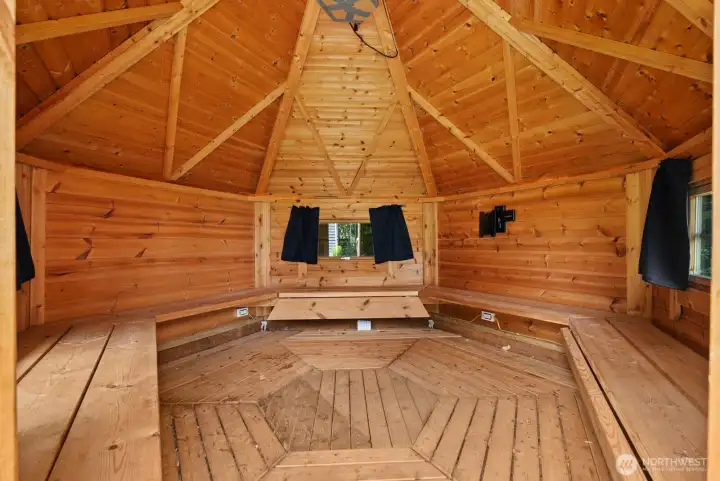 Inside of grill house, all cedar (finnish grill currently not installed, but is included)