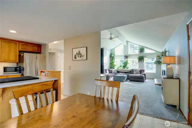 Living room, dining area, and kitchen