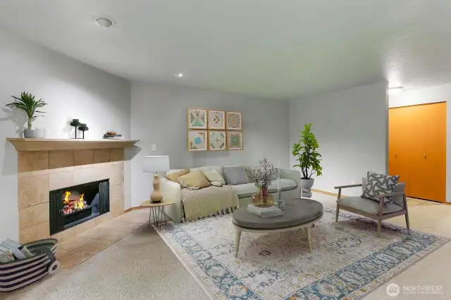 Another angle of the Virtually Staged Living room. Nice view of entry and closet space here.