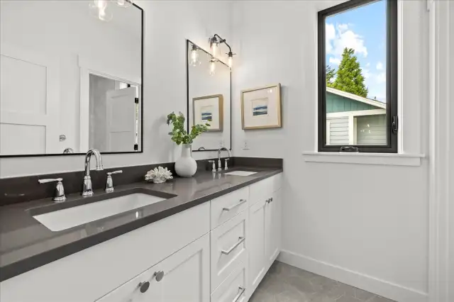 Shared full bath with two sinks