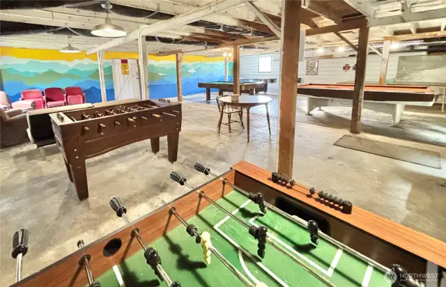 Game room on lower level of barn.