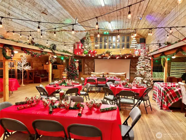The barn at Christmas time.