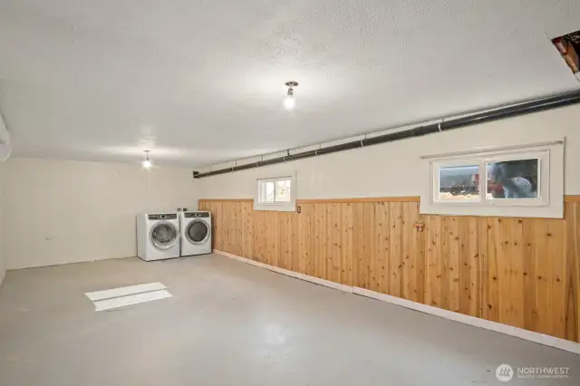 partially finished basement with tons of storage
