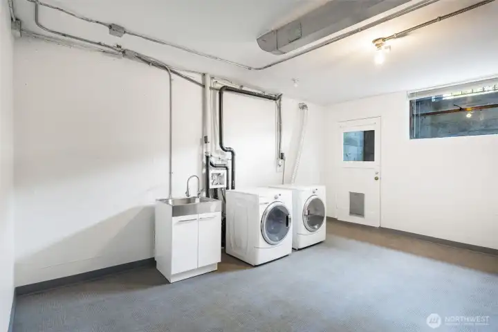 Use the oversized utility room for storage or convert into additional living space