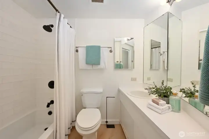 Remodeled second bathroom with modern updates and a clean, timeless design.