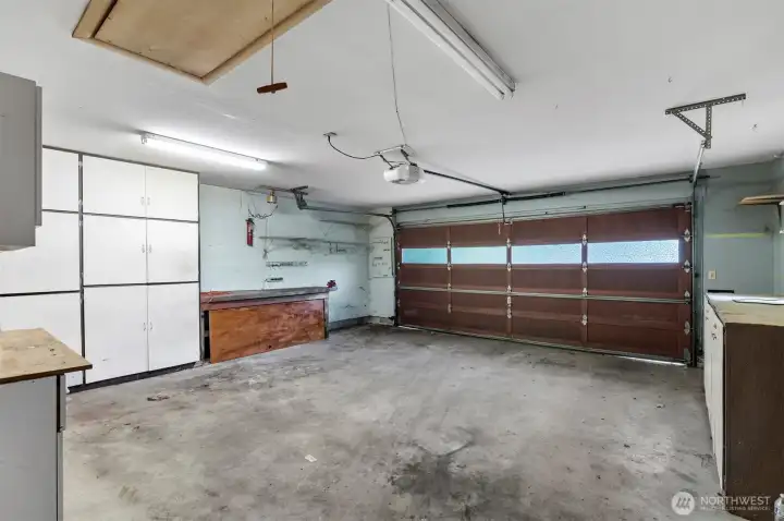 2 car garage with extra storage.