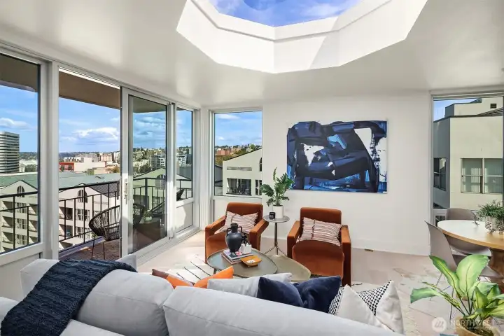 Living room east wall can be used for a television (power outlets on floor)