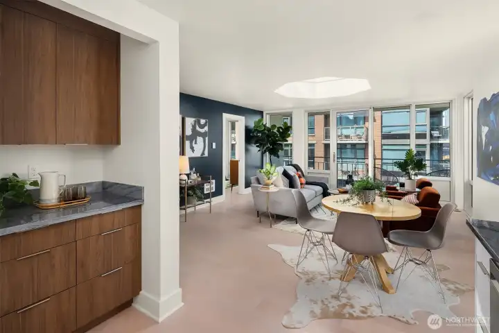 Nook in kitchen for coffee, microwave, or other appliances (2 electrical outlets available in nook)