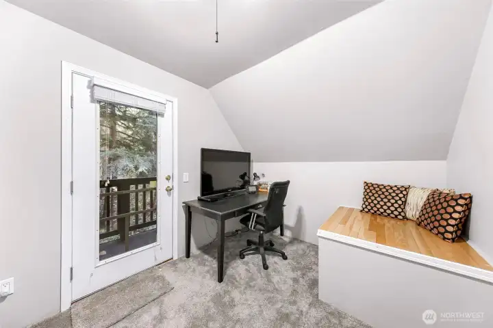 Office off primary bedroom with deck access