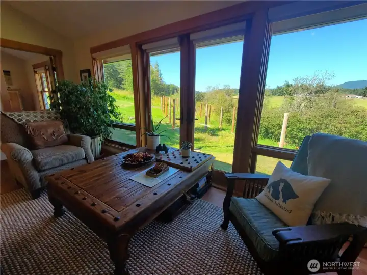 View to the north across agricultural protected land and Mount Constitution in background.