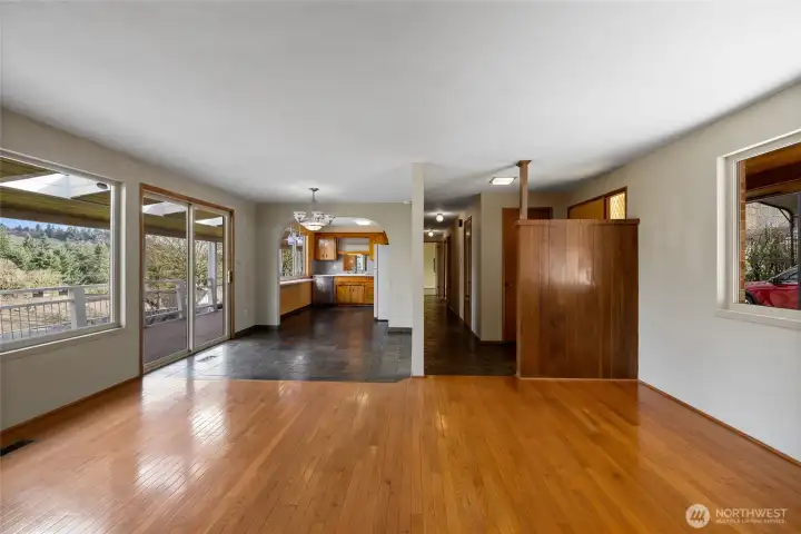 Very cool mid century entry way. Original hardwoods and slate floors.