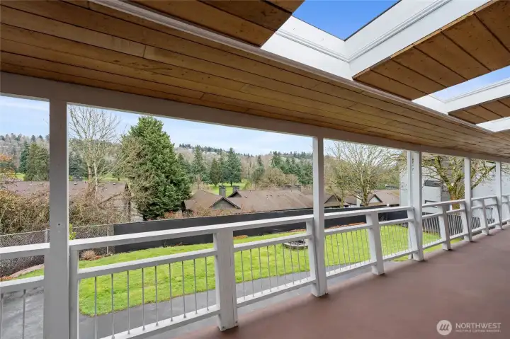 This covered deck is fantastic. Cedar ceilings with skylights are beautiful.