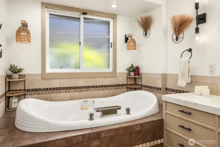 Relax and unwind after a long day in this amazing soak tub.