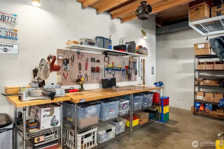 Workshop space is perfect for household projects or hobbies.