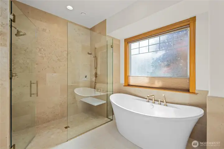 Double Slipper Soaking Tub, Marble Dual Head Level Spa-Shower~