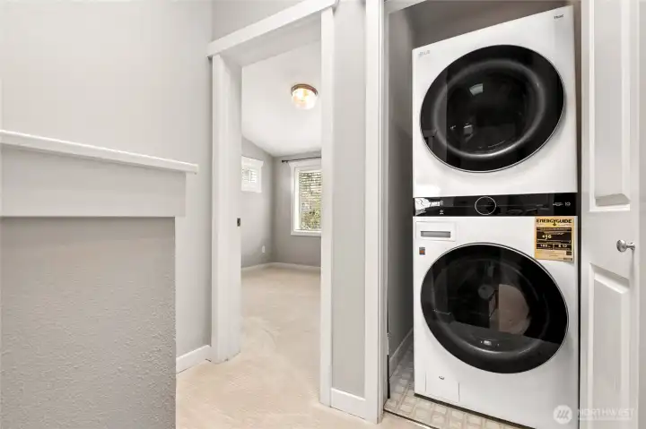 Upstairs laundry room adjacent to both bedrooms. Upstairs laundry room adjacent to both bedrooms.