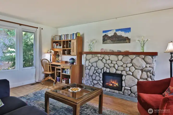 The electric fireplace creates a cozy environment along with the propane forced air furnace (2016) keeping you warm on colder nights.