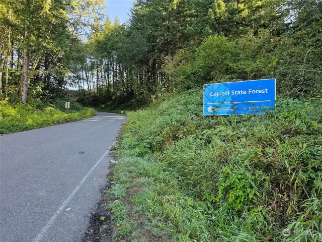 The entrance to the 100,000 acre Capitol Forest trail network is just 1 mile Northerly of this home.