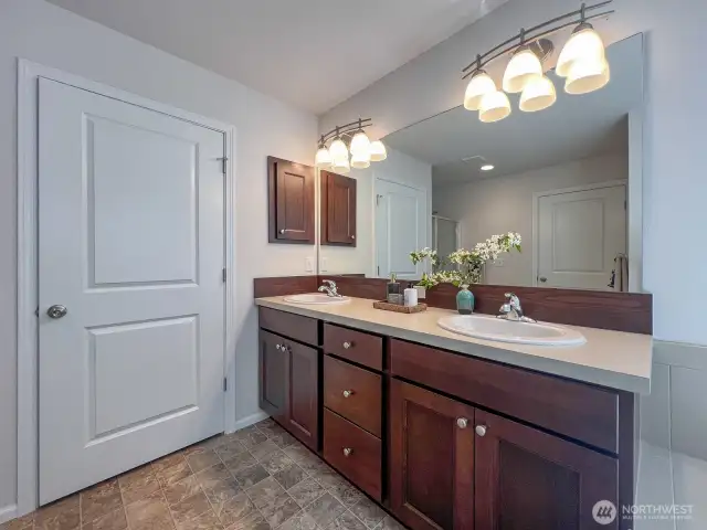 Plenty of room with 2 sinks and phenomenal storage space.