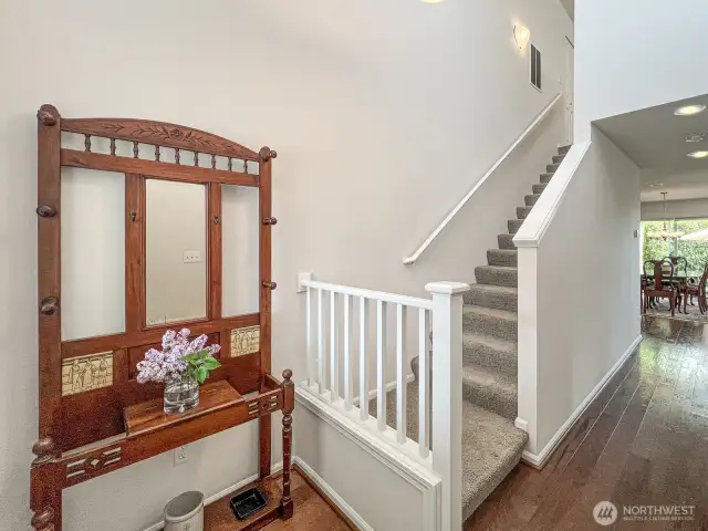 Ample entryway for greeting visitors and a well-thought out landing zone for keys, mail, and gear for outdoor adventures.