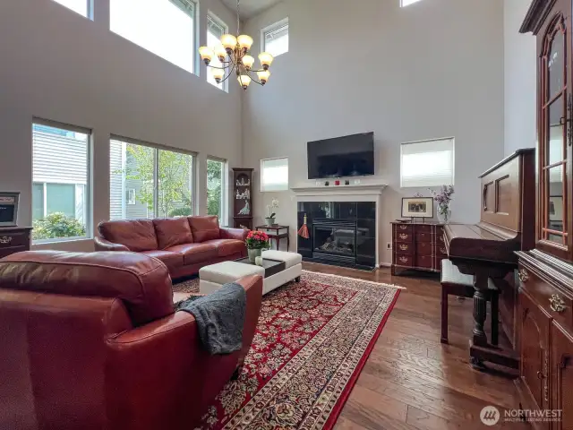 Wide entry way and hallway lead to dramatic vaulted great room to the right and a beautiful dining space and adjacent kitchen to the left- all part of the open floor plan!