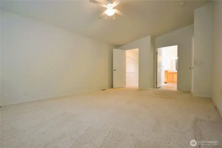 Primary bedroom with huge walk in closet