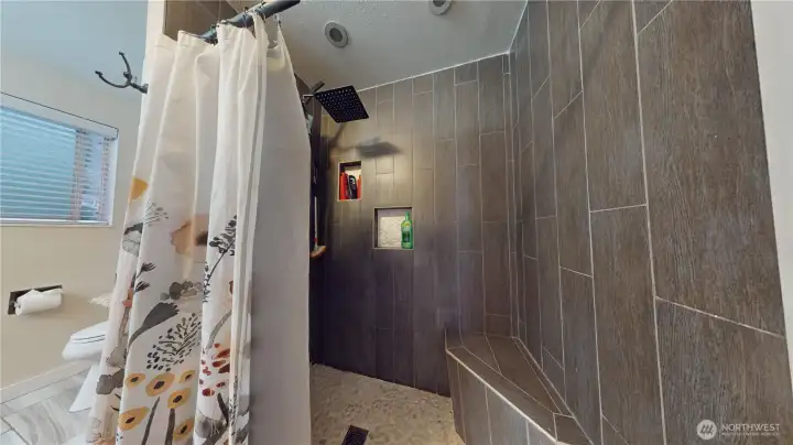 Easy step in shower in main house