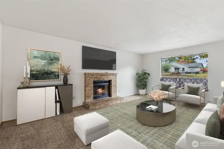 Living Room with Gas Fireplace *virtually staged*