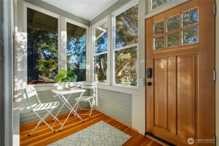 Love this porch, with fir floors!