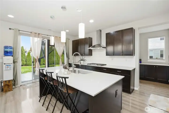 Kitchen with quartz countertops, gas range and lots of storage space!