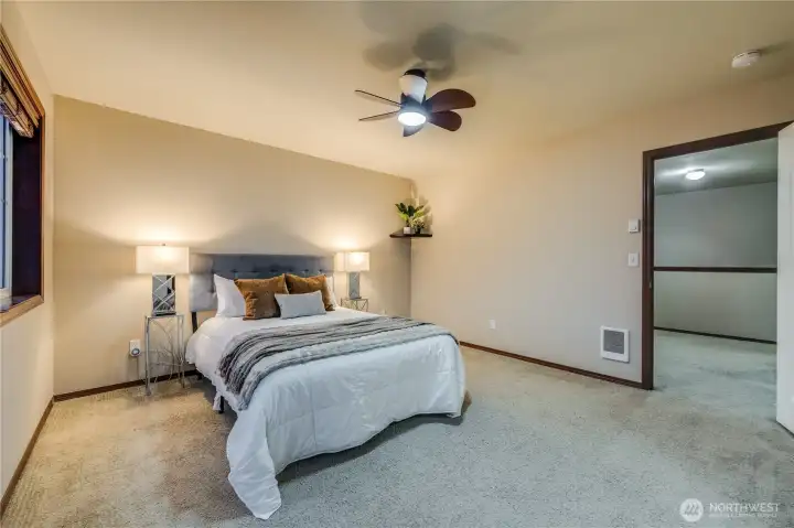 Generous 2nd Bedroom w/ceiling fan & walk in closet