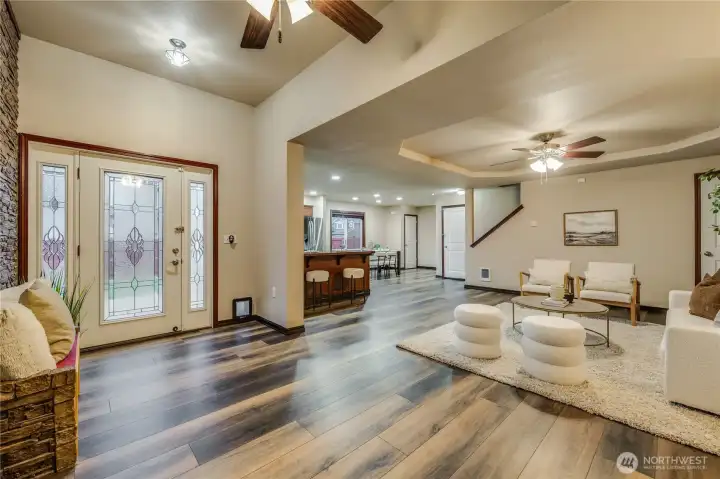 Your backyard is calling from just outside these doors wrapped in sidelights.