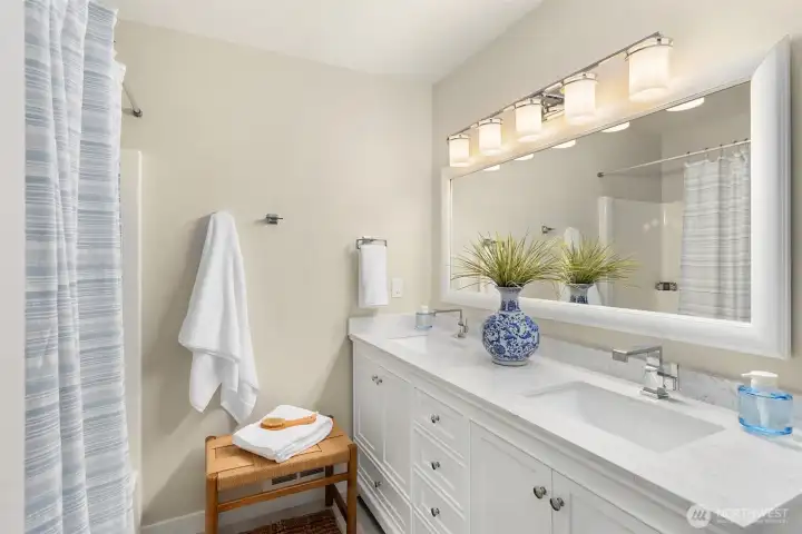 Lower level remodeled bathroom.