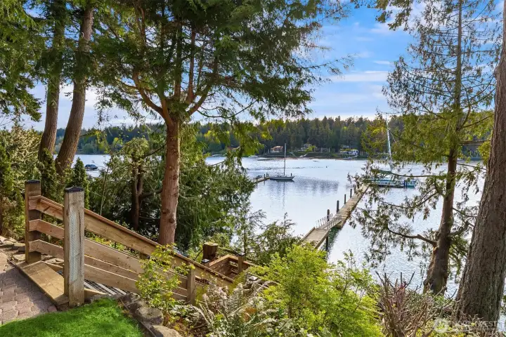 Stout stairs to beachfront and dock.