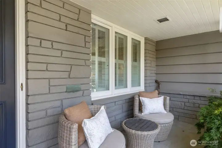 Covered front porch is a lovely spot for morning coffee. Covered front porch is a lovely spot for morning coffee.
