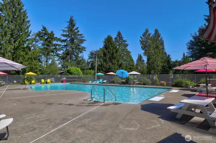 Community swimming pool, one of the many neighborhood amenities.