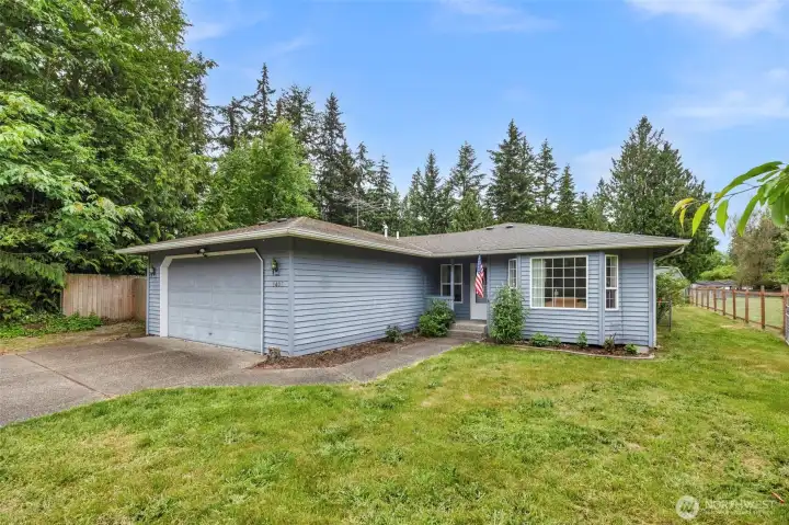 Front of home with side yard access on both sides