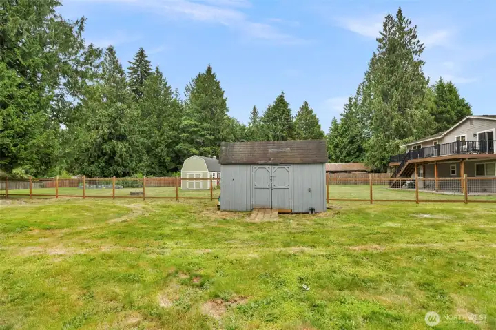 Storage shed in backyard
